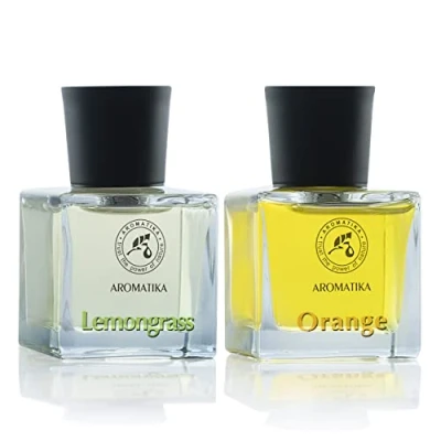 Afbeelding van Aroma Diffuser SET met essentiële olie van Citroengras &amp; Sinaasappel 2x50ml 8 Rotanstokjes Zonder Alcohol Beste Luchtverfrisser voor Thuis Kantoor Spa Aromatherapie