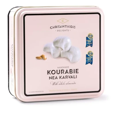 Afbeelding van Chrisanthidis Delights Traditionele Griekse Zandkoek Kourabie met Amandelen in Metalen Doos, 450 g
