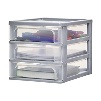 Afbeelding van Iris Ohyama, Toren, Dressoir, Kunststof opbergorganizer Met ergonomisch handvat, 3 x 4L, Unit, geïntegreerd BPA vrij, Kantoor, Slaapkamer, Woonkamer, OCH 2030, Grijs