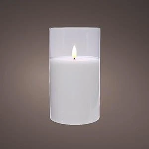 Afbeelding van LED kaars wit met helder glas en vlam effect 7,5 x 12,5cm voor binnen