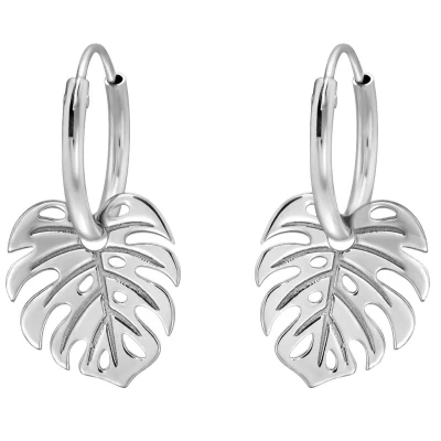 Afbeelding van JoyS Zilveren blad bedel oorbellen monstera oorringen rhodium / gehodineerd