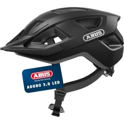 Afbeelding van ABUS Aduro 3.0 LED fietshelm sportieve stadshelm in een stijlvol design voor alledaagse en tochten met achterlicht dames heren maat M, zwart