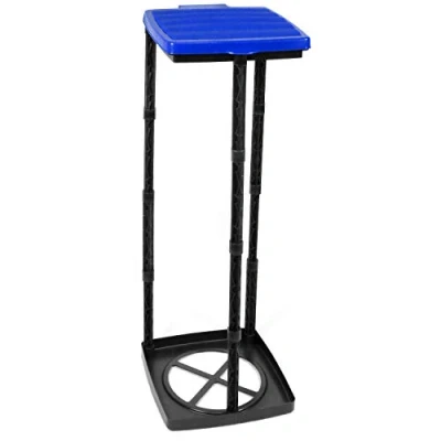 Afbeelding van COM FOUR® vuilniszakstandaard met deksel, in 3 mogelijke hoogtes op te zetten, ideaal voor huis, tuin, werkplaats en camping uw afvalverwerking (Deksel blauw)