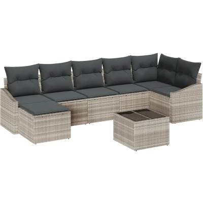 Afbeelding van vidaXL 8 Delige Tuin Sofaset met Kussens Grijs Poly Rattan