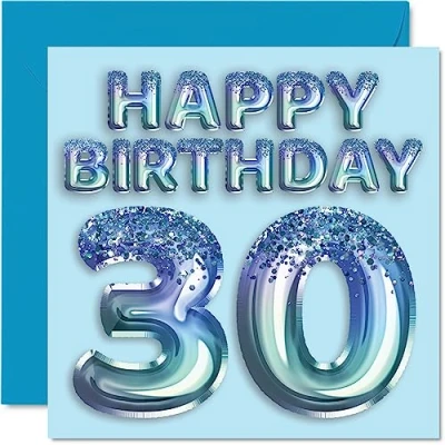 Afbeelding van 30e verjaardagskaart voor mannen blauwe glitter feestballon gelukkige verjaardagskaarten 30 jarige man broer vriend oom vader, 145 mm x dertig dertigste verjaardag wenskaarten cadeau