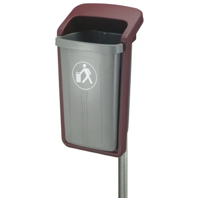 Afbeelding van Afvalbak voor wand/paalbevestiging grijs/bordeaux