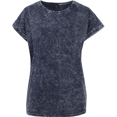 Afbeelding van Build your Brand Ladies&#039; Acid Washed Extended Shoulder Tee BY053 Indigo White 5XL
