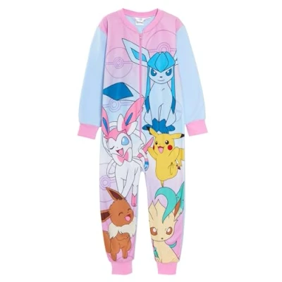 Afbeelding van Meisjes Pokemon Onesie All in One Cosy Fleece Pyjama Kinderen Rits Loungewear Slaappak, Meerkleurig, 7 8 Jaren