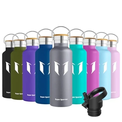 Afbeelding van Super Sparrow Drinkfles, Rvs Waterfles 620ml, met herbruikbaar Rietje (2 Deksel), Lekvrije Thermosfles, Vacuüm Geïsoleerd, BPA Vrij, voor Sport, Outdoor