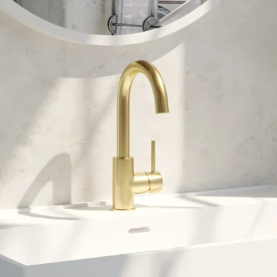 Afbeelding van Brauer Gold Edition Wastafelmengkraan opbouw hoog draaibaar ronde uitloop model a PVD geborsteld goud