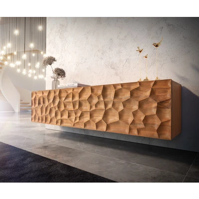Afbeelding van DELIFE Tv meubel Solu 175 cm acacia natuur 2 deuren laden zwevend 3D front