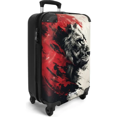 Afbeelding van NoBoringSuitcases.com® Handbagage koffer lichtgewicht Reiskoffer trolley Zwart wit leeuw met rode verf Rolkoffer wieltjes Past binnen 55x40x20 en 55x35x25