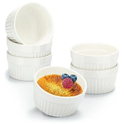 Afbeelding van COM FOUR® 6x soufflévormen creme brulee keramische schalen ovenvaste vormen dessertkom en taartvormen voor bijv. Ragoutvin elk 200 ml in wit