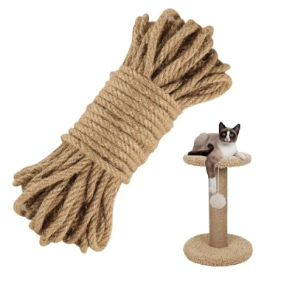 Afbeelding van jute touw, 10 mm, 25 m dik, koord, leuning, scheepstouw, henneptouw, voor doe het zelf huisdecoratie, handwerk, tuinieren, krabpaal