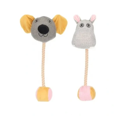 Afbeelding van Flamingo Speelgoed voor puppy, Felsy Mouse &amp; Nijlpaard Met bal touw Oker 35x20x9cm Squeaker