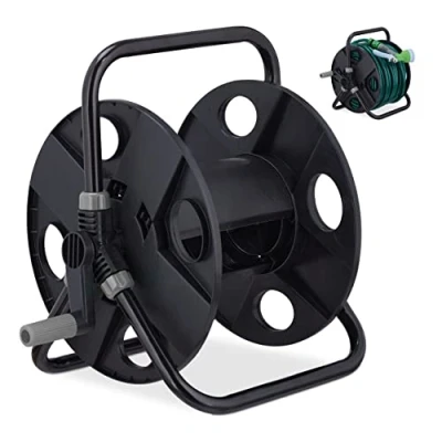 Afbeelding van Relaxdays tuinslanghaspel zonder slang 30 meter slanghouder tuinslanghouder zwart
