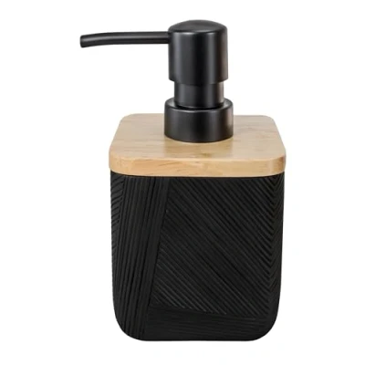Afbeelding van Kleine Wolke Zeepdispenser Crossover, accessoires, kleur zwart, materiaal: polyresin, bamboe, lengte 7,8 x breedte hoogte 15 cm