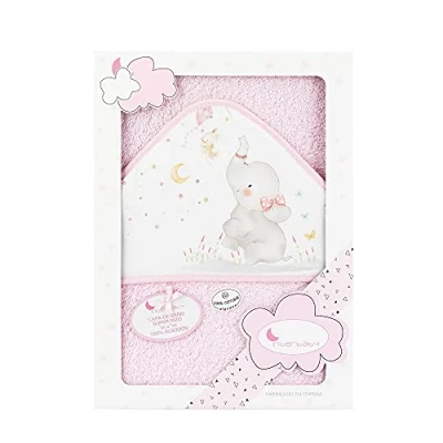 Afbeelding van Interbaby 01227 02 Badcape met capuchon, olifant, roze