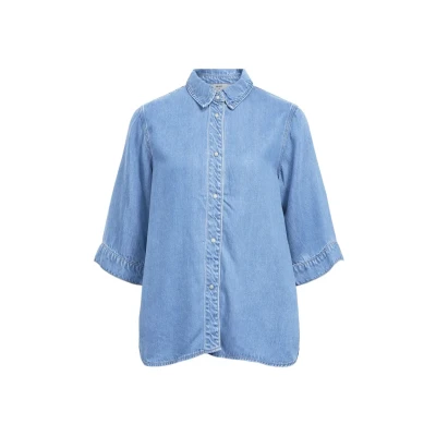 Afbeelding van Object Objframe 2/4 Re Denim Top Blouses Dames Blauw Maat XS
