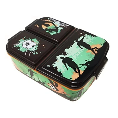 Afbeelding van Theonoi Kinderlunchbox, lunchbox, sandwichbox, lunchbox voor kinderen met vakken, broodtrommel onderverdeling kleuterschool, kinderbroodtrommel van kunststof, BPA vrij, voetbal