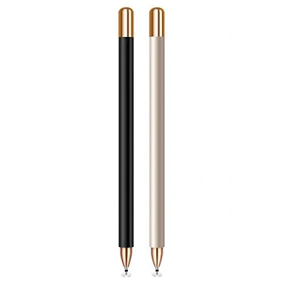 Afbeelding van MEKO Stylus Disc Touch Pen, 2 in 1 Pen universele touchstift 100% compatibel met alle tablets Touchscreen iPhone iPad Surface Huawei etc., magnetische dop (zwart+champagne)