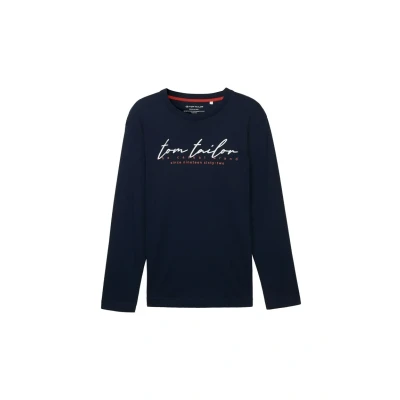 Afbeelding van TOM TAILOR Heren longsleeve met logo print, 10668 Sky Captain Blue, M