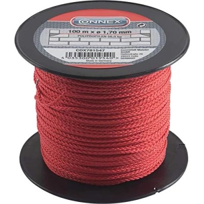 Afbeelding van Connex Metselaarskoord rood 100 m lengte Ø 1,7 mm polypropyleen gevlochten knoopvast scheurvast &amp; belastbaar op spoel/richtsnoer/bouwsnoer/soldeersnoer/bestratingskoord / COX781547