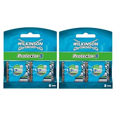 Afbeelding van Wilkinson Sword Protector 3 verpakking met 16 reservemessen voor mannen, messen, conditioneringstape aloë vera