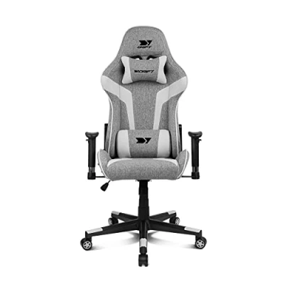 Afbeelding van DRIFT Gaming Chair DR90 DR90GW Professionele Stoel, ademende stof, gestoffeerde 2D armleuningen, versterkte nylon basis, klasse 4 zuiger, kantelen, lumbaal/cervicaal kussen, grijs/wit