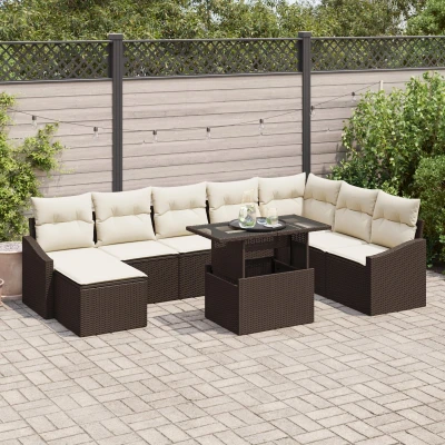 Afbeelding van vidaXL Tuin Sofa Set van 9 Beige kussens, Bruin frame Rattan