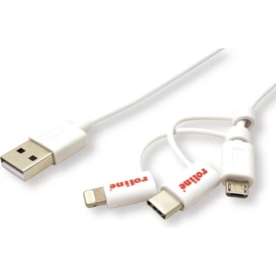 Afbeelding van ROLINE USB 2.0 lightning sync &amp; oplaadkabel Type A C / 8 pins MicroB, wit, 1 m