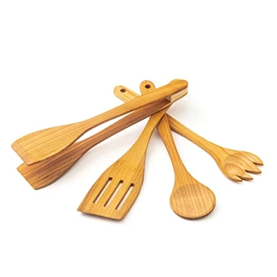 Afbeelding van Tuuli Kitchen 4 Delige Houten Lepelset Hout Kers (Houten Lepel, Vork, Spatel, Grilltang)