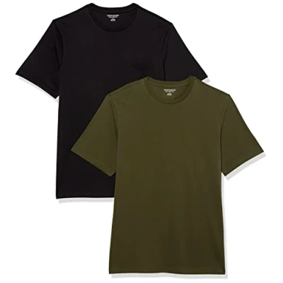 Afbeelding van Amazon Essentials Heren Regular Fit T shirt met korte mouwen en ronde hals, 2 stuks, zwart/olijf, S