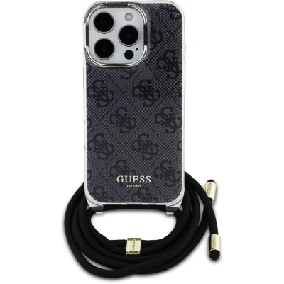 Afbeelding van GUESS, Backcover Geschikt voor Apple iPhone 16 Pro met bedrukte schouderriem IML 4G, Zwart