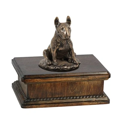 Afbeelding van Art Dog Custom Mama Sitting Statue Memorial Urn Handgemaakt koud gegoten brons op berkenhouten voet 24,5x29x21cm 5l Bullterriër IV