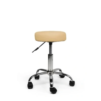 Afbeelding van tabouret Beige Laag Zithoogte 40/58cm kruk op wielen krukje werkkruk zadelkruk bureaukruk kapperskruk verstelbaar draaikruk met rugleuning tot 160kg