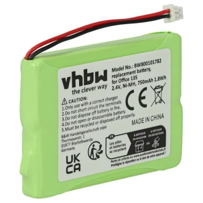 Afbeelding van vhbw Ni MH batterij 750 mAh (2,4 V) voor draadloze vaste telefoon Ascom Ascotel Office 135, 135pro, DeTeWe Aastra zoals 2010.