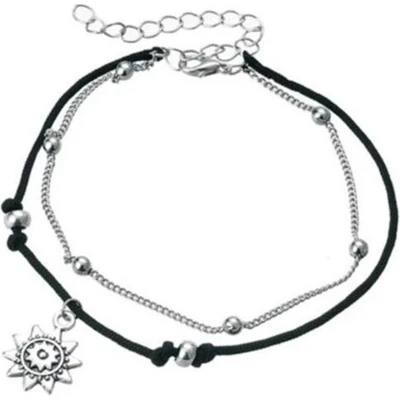 Afbeelding van Jomide Enkelbandje Bohemian Zwart Sun Zilverkleurig 20 cm