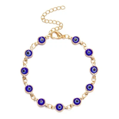 Afbeelding van Geluksarmband geluksbrenger boze oog evil eye kabbalah nazar goudkleurig blauw 1 stuks