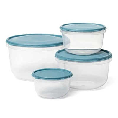 Afbeelding van TATAY Set van 4 voedselcontainers (1 x 0,3 l, 1 0,6 1,2 2,2 l) met flexibel deksel, BPA vrij, magnetronbestendig, vaatwasmachinebestendig en vriesbestendig, blauw