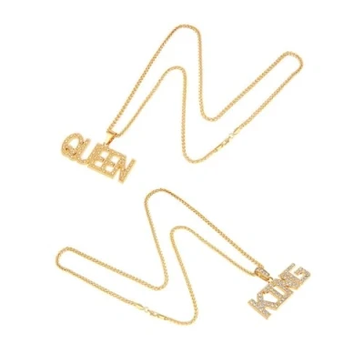 Afbeelding van KRYMSON 2 stuks hiphop halsketting, gouden ketting voor mannen, grote ketting, rapper King hanger, queenhanger, perfect carnaval, themafeest, Parel