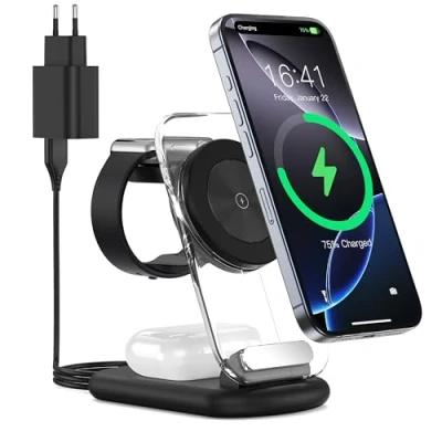 Afbeelding van 3 in 1 draadloos laadstation voor Mag Safe, opvouwbare verstelbare magnetische draadloze oplader, reisoplader met licht iPhone 15/14/13/12 serie, AirPods 3/2/Pro, Apple Watch