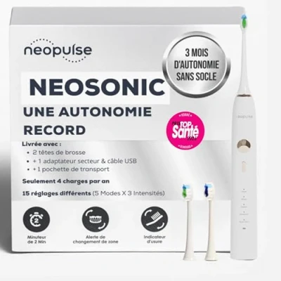 Afbeelding van NEOPULSE® NEOSONIC® Elektrische tandenborstel Sonic technologie + 2 opzetborstels USB oplaadbaar 3 maanden batterijduur 15 instellingen timer compatibel met NEOKIDS Wit