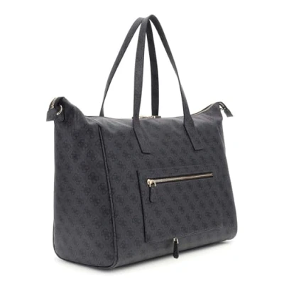 Afbeelding van GUESS reistas met laptopvak Latona Carryon Large Tote Coal Logo donkergrijs