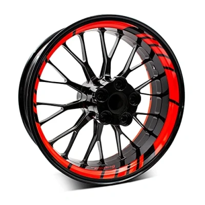 Afbeelding van set van 18 velgenstickers, voor motorfiets, auto, complete 15, 16, 17, 18, 19 inch, MR020 (04 neon rood)