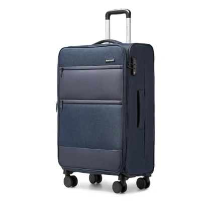 Afbeelding van British Traveller 55x40x20cm Uitbreidbare Koffer met Harde Schaal, Trolleykoffer, Cabine 4 Draaibare Wielen en TSA slot,Blauw