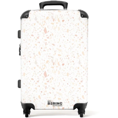 Afbeelding van NoBoringSuitcases.com Grote koffer Terrazzo patroon perzik Kinderkoffer geschikt voor jongen en meisjes Reiskoffer met 4 wielen Trolley op wieltjes Rolkoffer groot kinderen 72 liter Ruimbagage valies 20kg