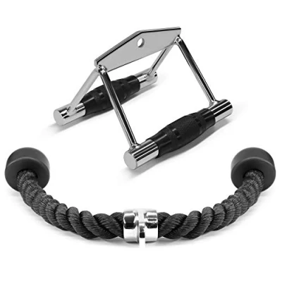 Afbeelding van Yes4All Unisex Jxlx dubbele D handgreep kabelbevestiging en Tricep Pull Down Rope 2 in 1 Combo voor kabelmachine, E. handgreep+tricepRope, 25 lbs UK