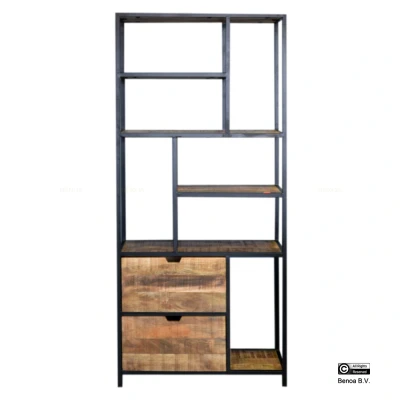 Afbeelding van Iron 2 Drawer Bookrack with Wooden Shelves 85