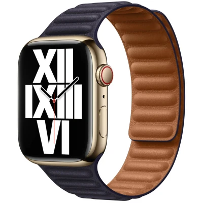 Afbeelding van Apple Watch bandje Origineel Echt leder Blauw Geschikt voor Series 1 9 / SE Ultra (2)